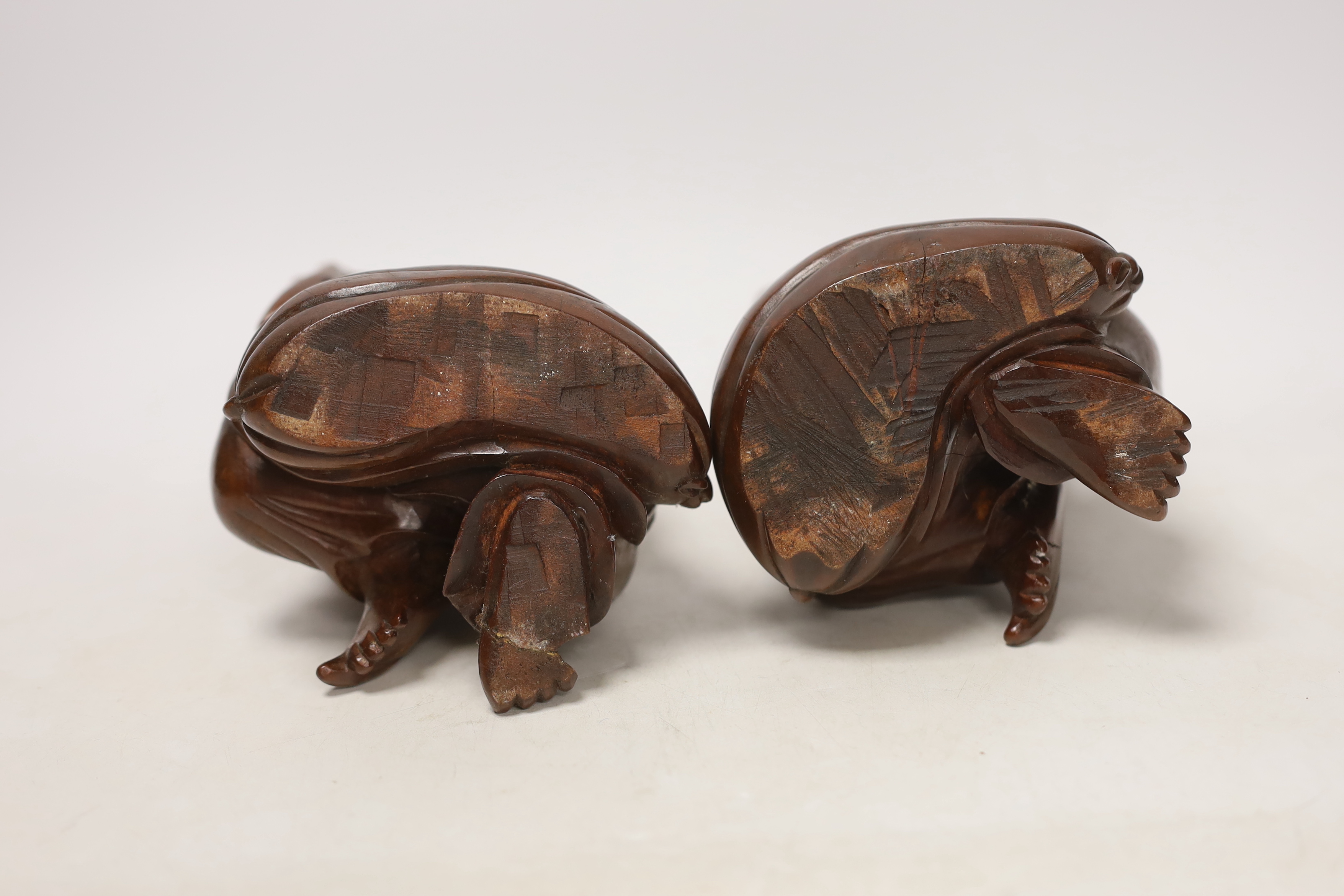 Two Chinese carved wood figures of Budai, 22cm high